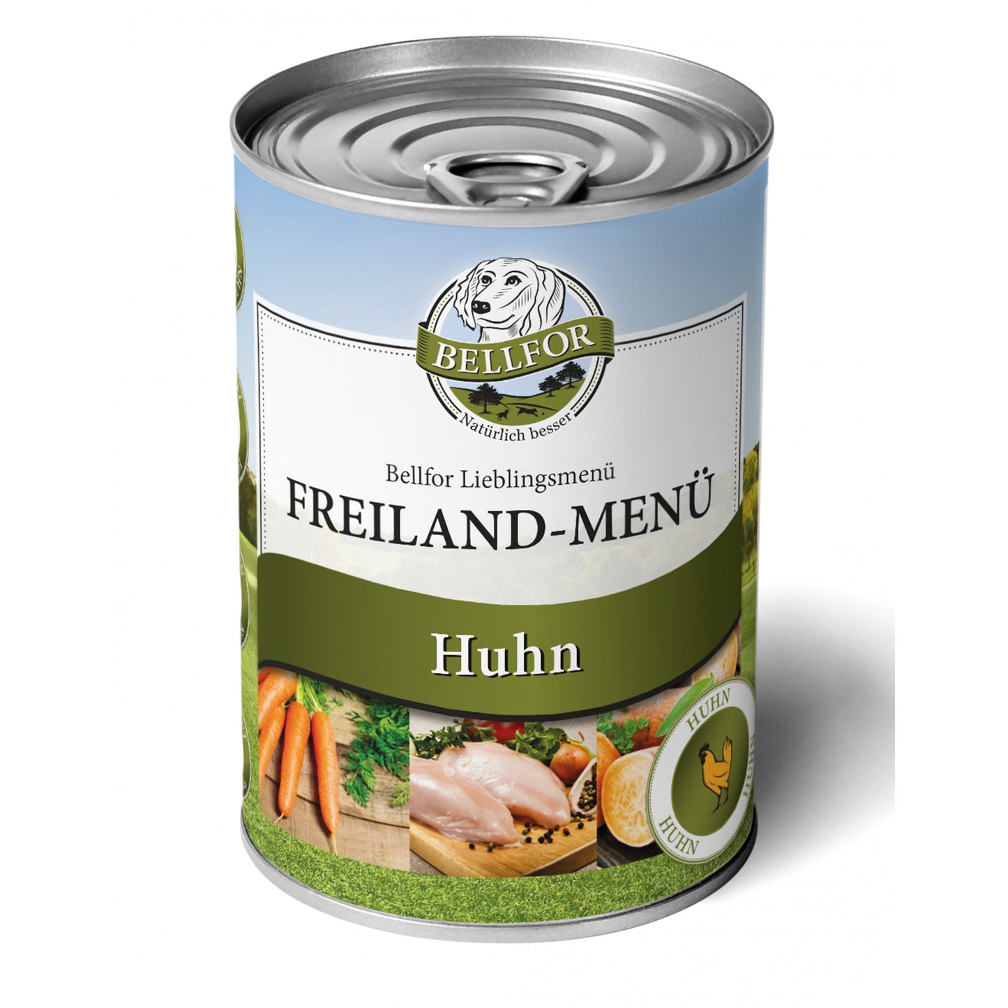 Freiland-Menü mit hohem Fleischanteil Huhn